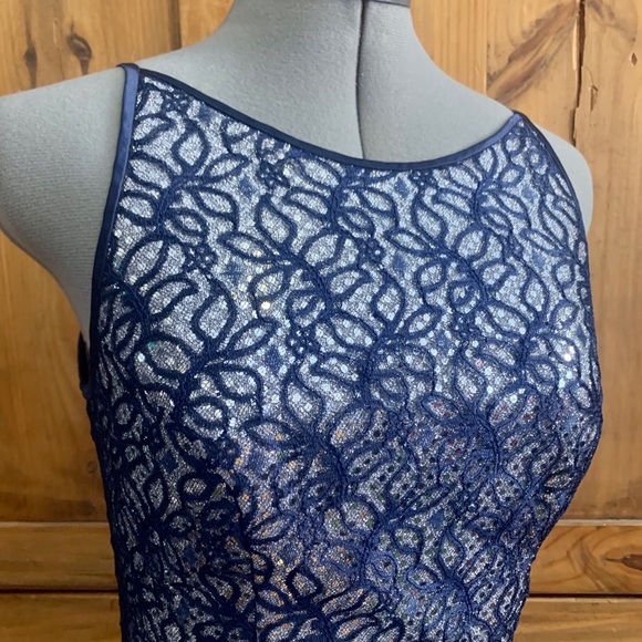 Vintage Jessica McClintock navy lace silver sequin dress retro - Picture 3 of 9